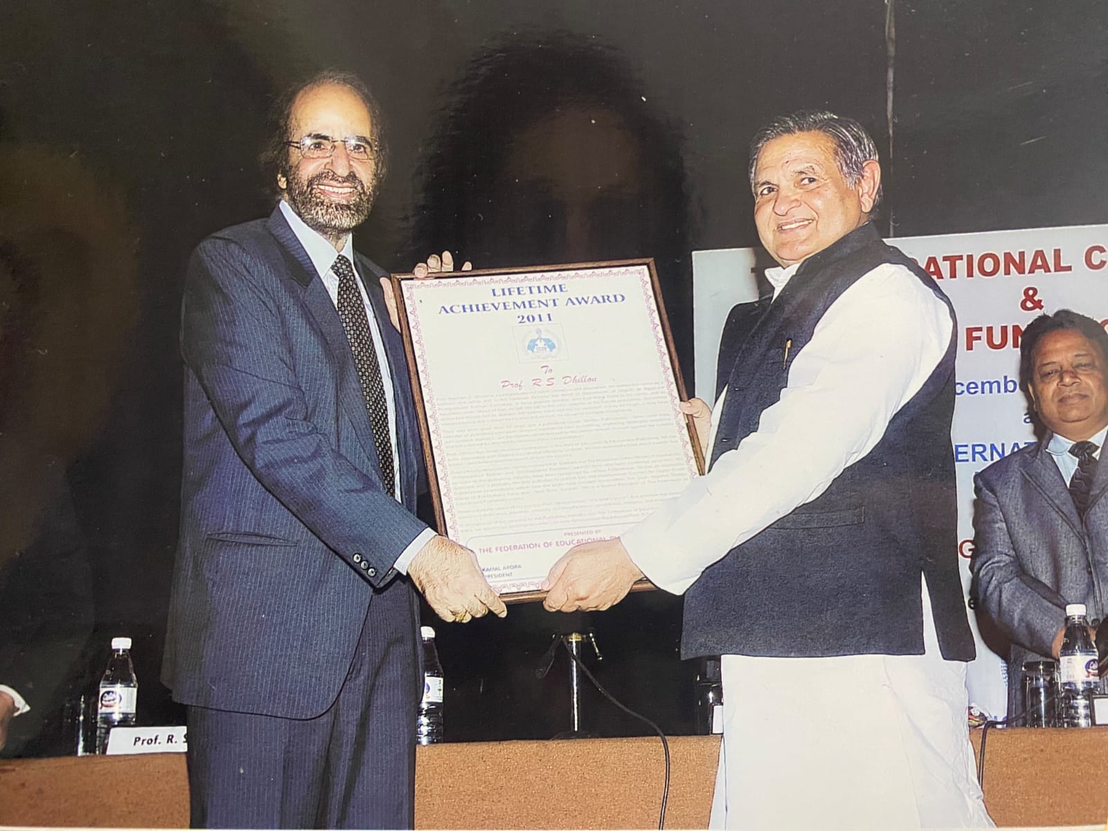 Prof. Dhillon receiving the FEPI Lifetime Achievement Award, 2011